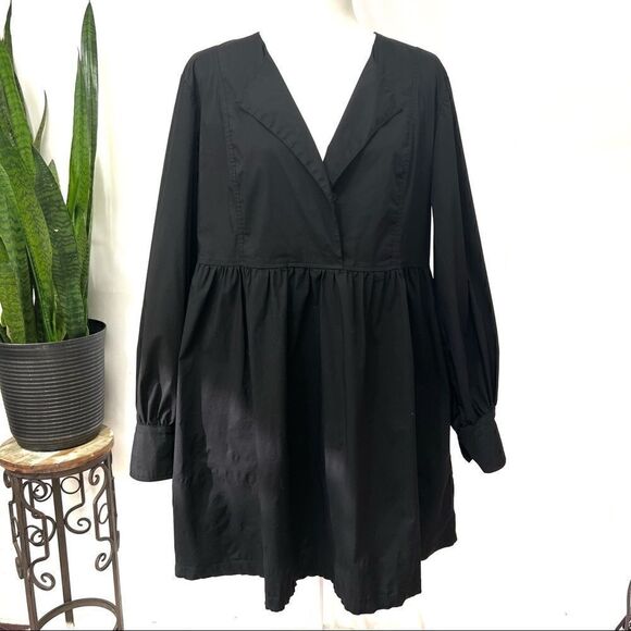 BILLIE The Label NWT XLarge Alexa Poplin Mini Dress Black Long sleeve - Picture 2 of 12